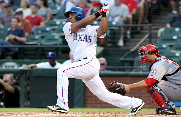 Elvis Anrus went yard for the first time this season in the Rangers victory over the Angels. Photo Courtesy: Dominic Ceraldi