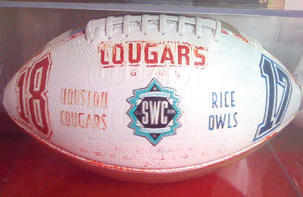 The game ball from the 1995 Bayou Bucket Classic, the last football game in Southwest Conference history. Photo Courtesy: Brian Reading