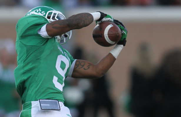 Carlos Harris had a huge game for the Mean Green with 8 receptions for 193 yards and 2 touchdowns. Photo Courtesy: Sandy McAnally
