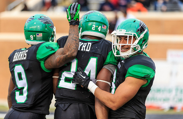 Carlos Harris led all Mean Green receivers with 5 catches for 43 yards. Photo Courtesy: Sandy McAnally