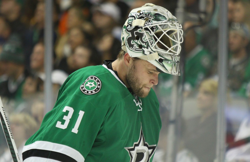 Flip or flop. Yet another Stars benching in-between the pipes on Tuesday. Which Stars goalie does Lindy Ruff trust more? Photo Courtesy: Michael Kolch