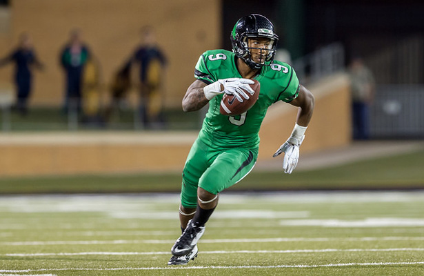 Mean Green WR Carlos Harris was able to find the end zone and hauled in 5 catches for 74 yards against the Bulldogs. Photo Courtesy: Sandy McAnally