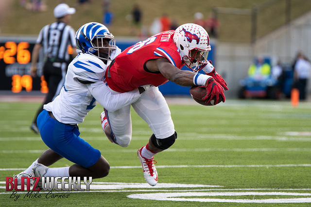Mustangs WR Courtland Sutton had an epic game with 252 yards receiving and two TDs. Photo Courtesy: Michael Carnes